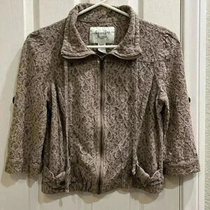 Y2K American Rag Floral Lace Sheer Bomber Jacket Roll Tab Sheer Sz Small